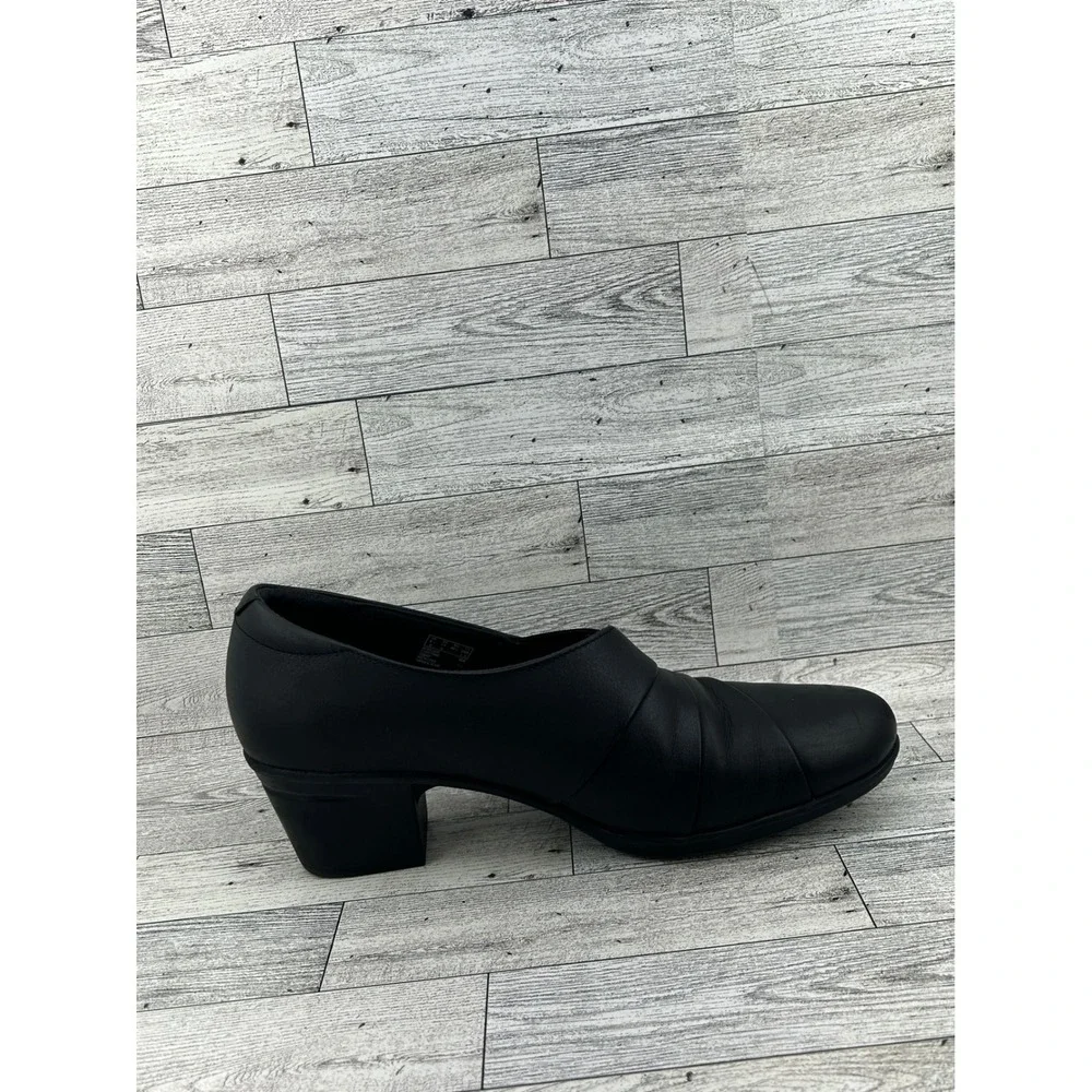 Clarks‎ Black Leather Cushion Soft Slip On Block Heel Pumps Women Size 11M